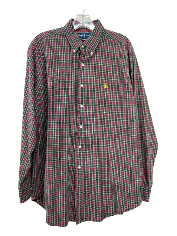 Ralph Lauren Size L Red & Green Cotton Plaid Button Down Men's Long Sleeve Shirt