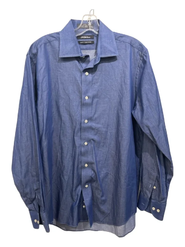 Breathable Design Saks Fifth Ave Size 16.5 Dark Blue Cotton Blend Solid Men's Long Sleeve Shirt Breathable Design Saks Fifth Ave Size 16.5 Dark Blue Cotton Blend Solid Men's Long Sleeve Shirt