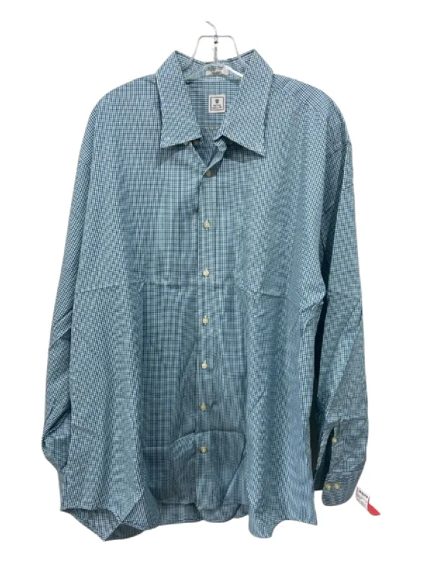 British Fashion Peter Millar Size XL Green & Blue Cotton Plaid Button Down Long Sleeve Shirt British Fashion Peter Millar Size XL Green & Blue Cotton Plaid Button Down Long Sleeve Shirt