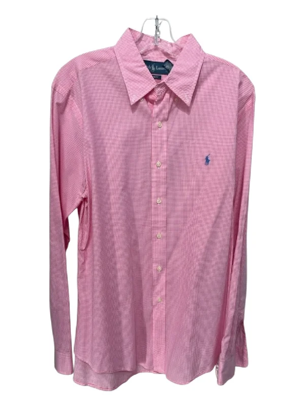 Easy Style Ralph Lauren Size L Pink & White Cotton Gingham Button Down Long Sleeve Shirt Easy Style Ralph Lauren Size L Pink & White Cotton Gingham Button Down Long Sleeve Shirt