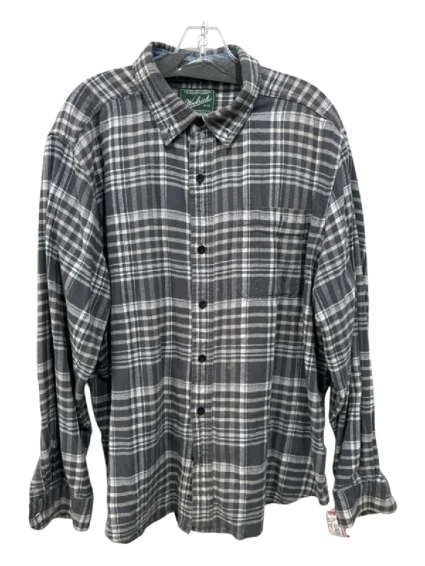 Effortless Elegance Woolrich Size XL Gray & White Cotton Blend Plaid Flannel Men's Long Sleeve Shirt Effortless Elegance Woolrich Size XL Gray & White Cotton Blend Plaid Flannel Men's Long Sleeve Shirt