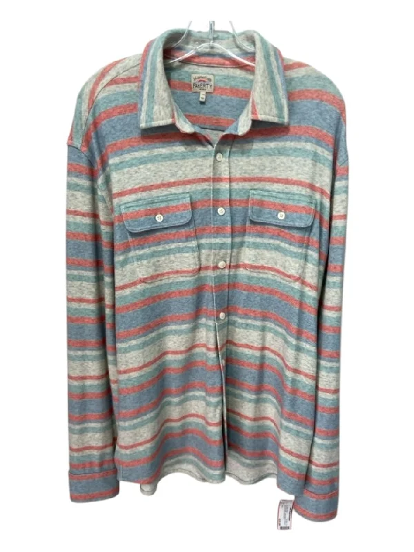 Cozy Layers Faherty Size L Gray & Multi-Color Cotton Blend Striped Men's Long Sleeve Shirt Cozy Layers Faherty Size L Gray & Multi-Color Cotton Blend Striped Men's Long Sleeve Shirt