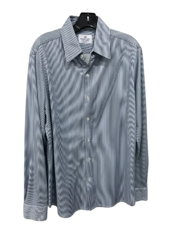 Relaxed Dresses Mizzen + Main Size L Navy & White Synthetic Striped Men's Long Sleeve Shirt Relaxed Dresses Mizzen + Main Size L Navy & White Synthetic Striped Men's Long Sleeve Shirt