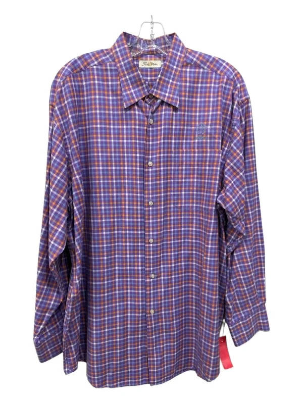Relaxed Fit Peter Manning Size XL Purple & Orange Cotton Blend Plaid Men's Long Sleeve Shirt Relaxed Fit Peter Manning Size XL Purple & Orange Cotton Blend Plaid Men's Long Sleeve Shirt