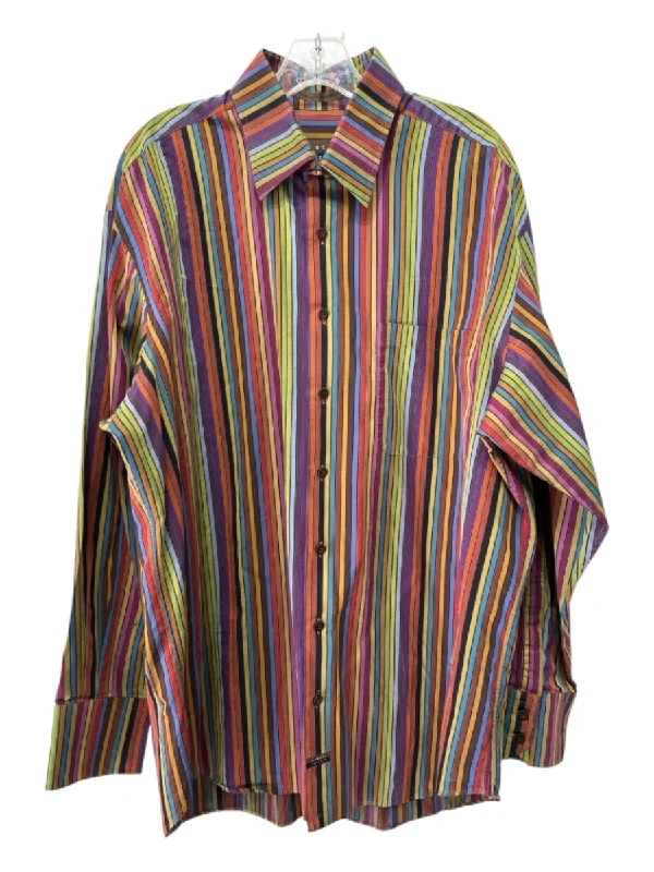 Robert Talbott Size XL Multi Cotton Blend Striped Button Down Long Sleeve Shirt