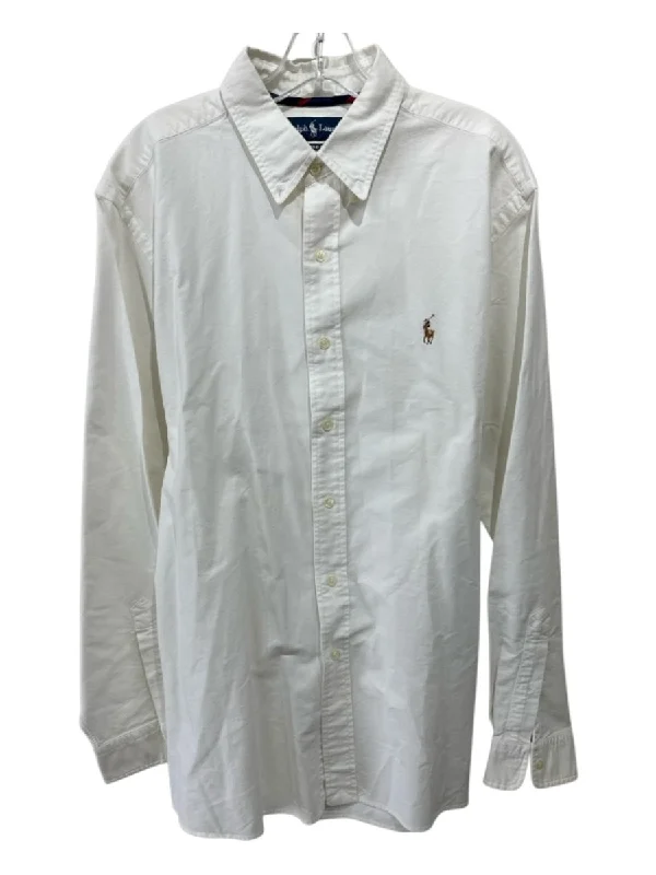 Ralph Lauren Size XL White Cotton Blend Solid Oxford Men's Long Sleeve Shirt
