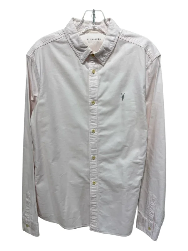 Personalized Wear ALLSAINTS Size M Pink Cotton Blend Solid Oxford Button Down Long Sleeve Shirt