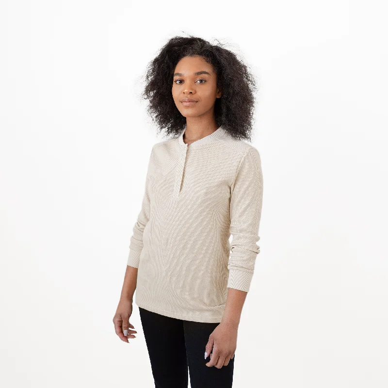 Cool Style Women's Oatmeal Waffle Knit Henley