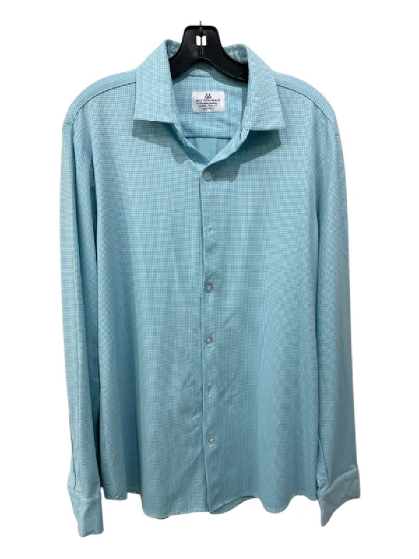 Soft Fabrics Mizzen + Main Size L Teal & White Synthetic Plaid Button Down Long Sleeve Shirt Soft Fabrics Mizzen + Main Size L Teal & White Synthetic Plaid Button Down Long Sleeve Shirt