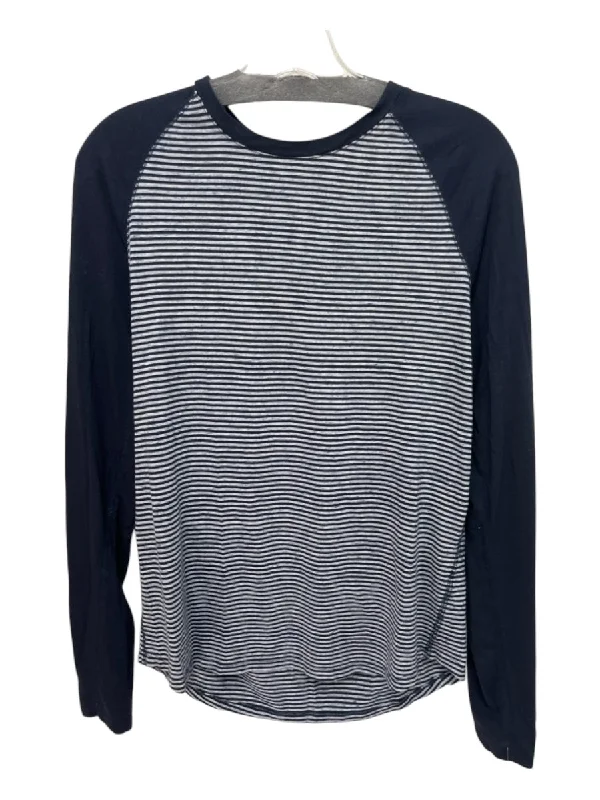 Personalized Series Vince Size M Navy & Gray Cotton Blend Striped Crew Neck Men's Long Sleeve Shirt Personalized Series Vince Size M Navy & Gray Cotton Blend Striped Crew Neck Men's Long Sleeve Shirt