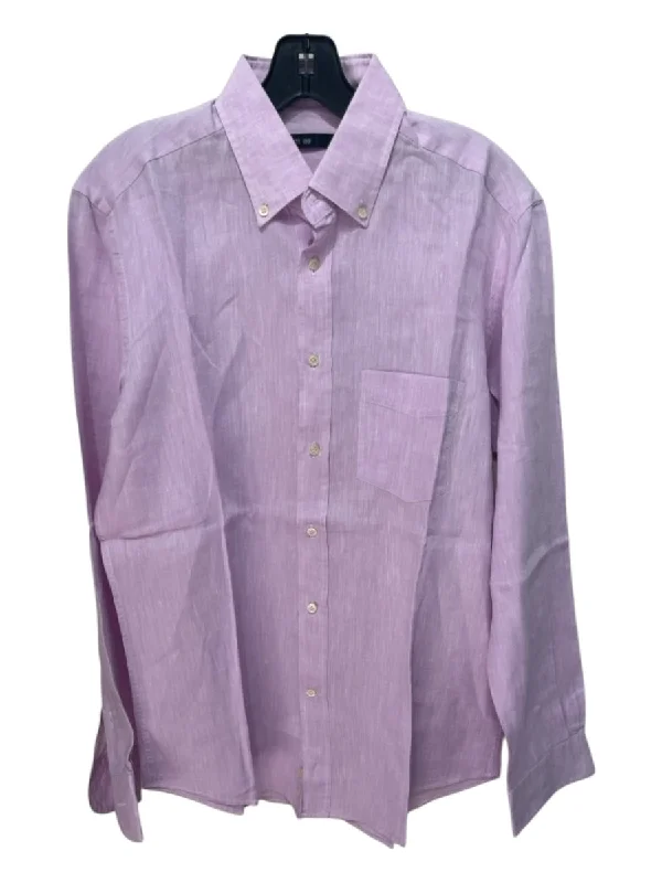 Smart Comfort Cerruti Size M Pink Linen Blend Solid Button Down Men's Long Sleeve Shirt Smart Comfort Cerruti Size M Pink Linen Blend Solid Button Down Men's Long Sleeve Shirt