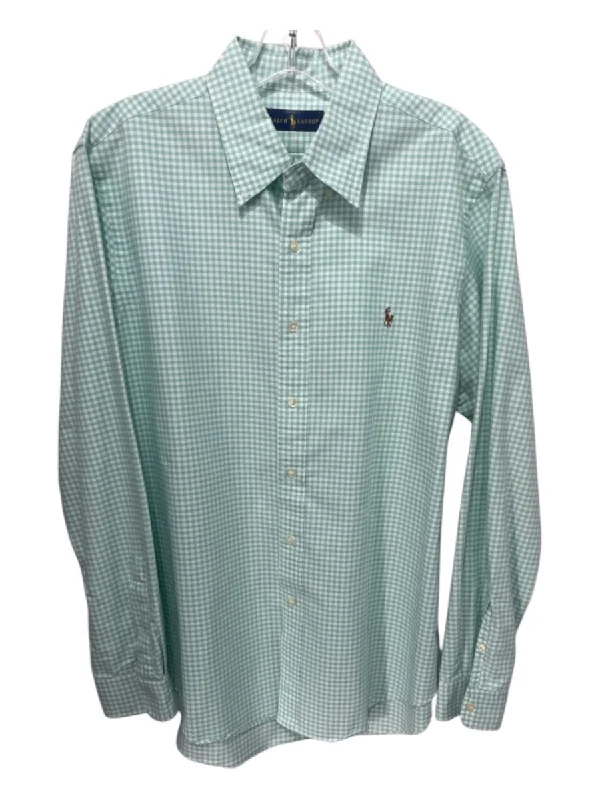 Versatile Comfort Ralph Lauren Size L Teal & White Cotton Gingham Button Down Long Sleeve Shirt Versatile Comfort Ralph Lauren Size L Teal & White Cotton Gingham Button Down Long Sleeve Shirt