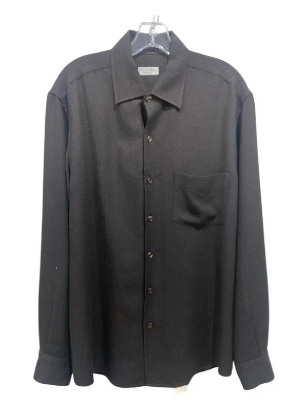 Elegant Design Pal Zileri Size L Black Wool Blend Herringbone Button Down Long Sleeve Shirt