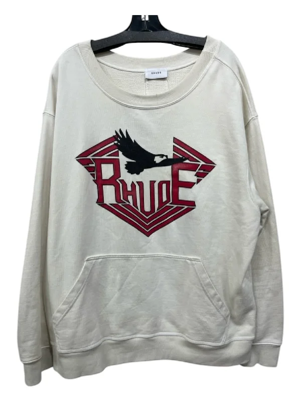 Retro Prints Rhude Size XL White Cotton logo Sweatshirt Crew Men's Long Sleeve Shirt Retro Prints Rhude Size XL White Cotton logo Sweatshirt Crew Men's Long Sleeve Shirt