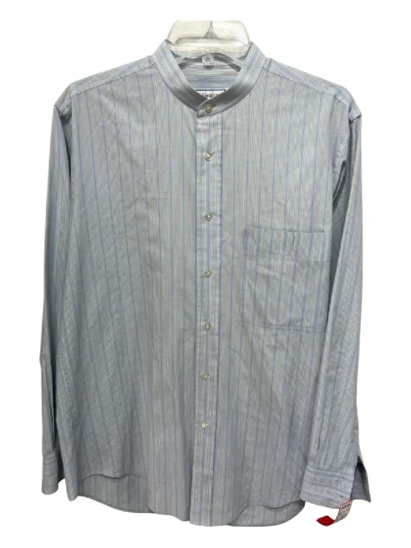Advanced Customization Yves Saint Laurent Vintage Size 15.5 Blue & Tan Cotton Striped Long Sleeve Shirt Advanced Customization Yves Saint Laurent Vintage Size 15.5 Blue & Tan Cotton Striped Long Sleeve Shirt