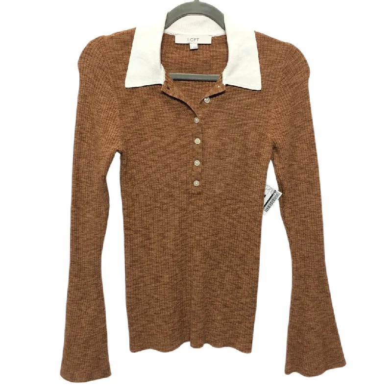 Stylish Ease Top Long Sleeve By Loft In Brown, Size: S