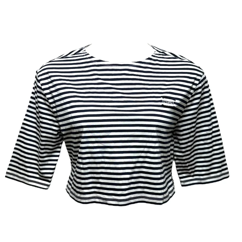 Comfortable Sweaters Border Strip Half Sleeve Cropped Tee By L’HAS In Striped Pattern, Size: M
