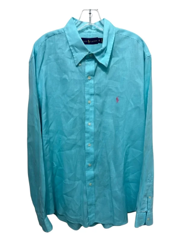 Chic Outfits Ralph Lauren Size XL Teal Linen Solid Button Down Men's Long Sleeve Shirt