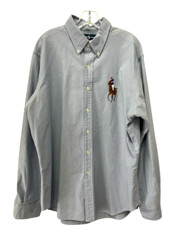 Ralph Lauren Size XL Light blue Cotton Solid Oxford Men's Long Sleeve Shirt