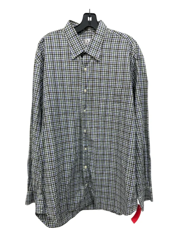 Soft Wear Peter Millar Size XL Green & Brown Cotton Blend Plaid Men's Long Sleeve Shirt Soft Wear Peter Millar Size XL Green & Brown Cotton Blend Plaid Men's Long Sleeve Shirt