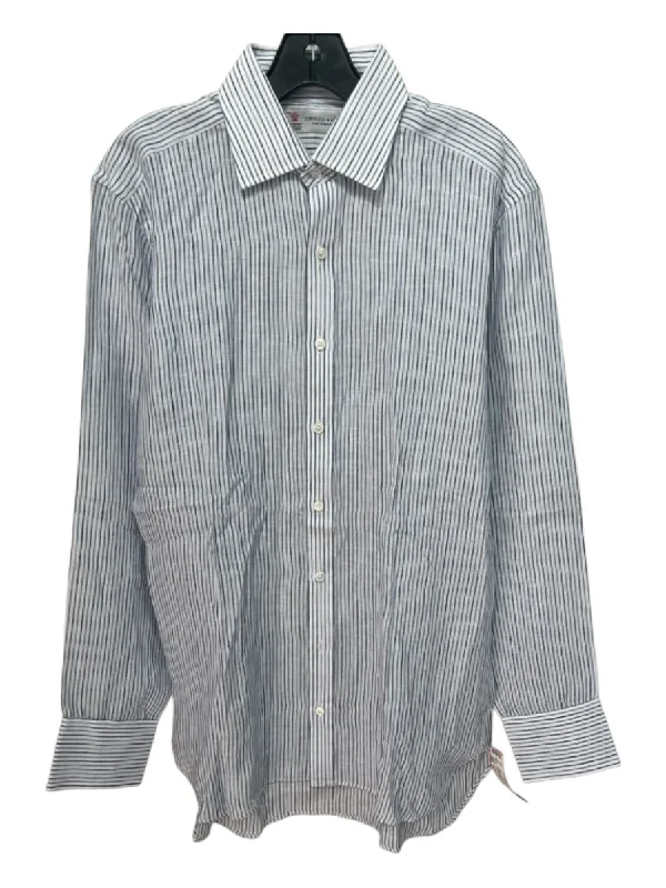 Fashionable Ease Turnbull & Asser Size 15.5 White & Blue Cotton Blend Striped Long Sleeve Shirt Fashionable Ease Turnbull & Asser Size 15.5 White & Blue Cotton Blend Striped Long Sleeve Shirt