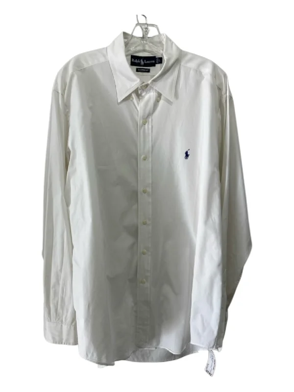Ralph Lauren Size L White Cotton Solid Button Down Men's Long Sleeve Shirt