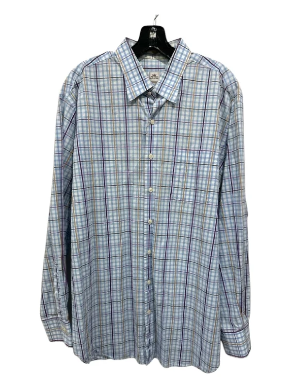 Weekend Wear Peter Millar Size XL Light Blue & Purple Cotton Plaid Men's Long Sleeve Shirt Weekend Wear Peter Millar Size XL Light Blue & Purple Cotton Plaid Men's Long Sleeve Shirt