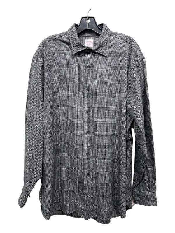 Minimal Classic Brooks Brothers Size L Gray & Black Cotton & Wool Blend Plaid Long Sleeve Shirt Minimal Classic Brooks Brothers Size L Gray & Black Cotton & Wool Blend Plaid Long Sleeve Shirt