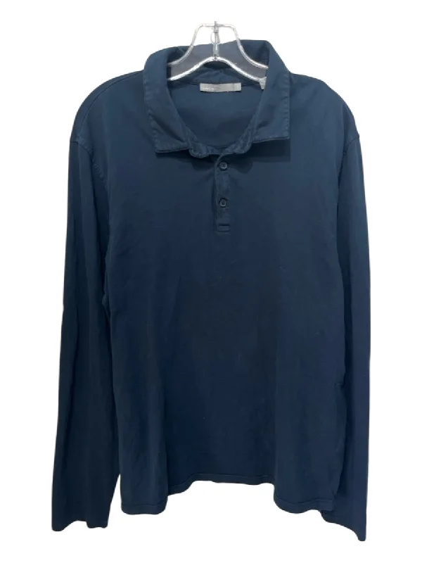 Elegant And Simple Vince AS IS - Washed Size L Navy Cotton Blend Solid Polo Men's Long Sleeve Shirt Elegant And Simple Vince AS IS - Washed Size L Navy Cotton Blend Solid Polo Men's Long Sleeve Shirt