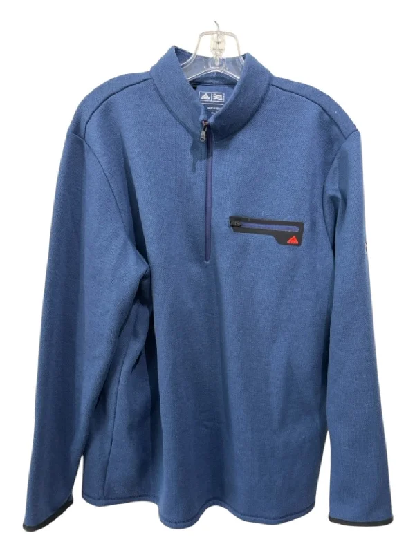 Adidas Size L Blue Synthetic Solid Quarter Zip Men's Long Sleeve Shirt