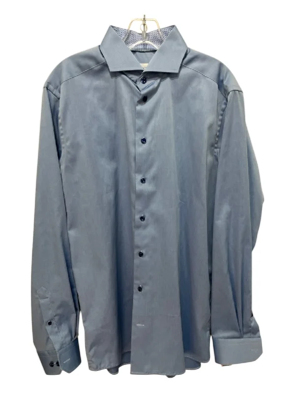 Quality Tailoring Eton Size 16 Blue Cotton Solid Spread Collar Button Down Men's Long Sleeve Shirt Quality Tailoring Eton Size 16 Blue Cotton Solid Spread Collar Button Down Men's Long Sleeve Shirt