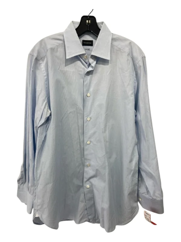 Street Charm Zegna Size 41 Light Blue & White Cotton Blend Plaid Men's Long Sleeve Shirt Street Charm Zegna Size 41 Light Blue & White Cotton Blend Plaid Men's Long Sleeve Shirt