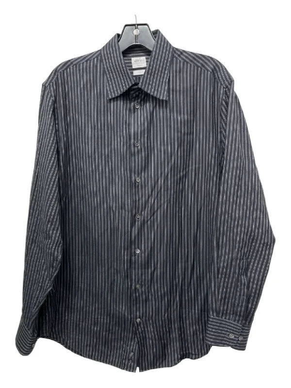 Armani Size M Black & Tan Cotton Striped Button Down Men's Long Sleeve Shirt