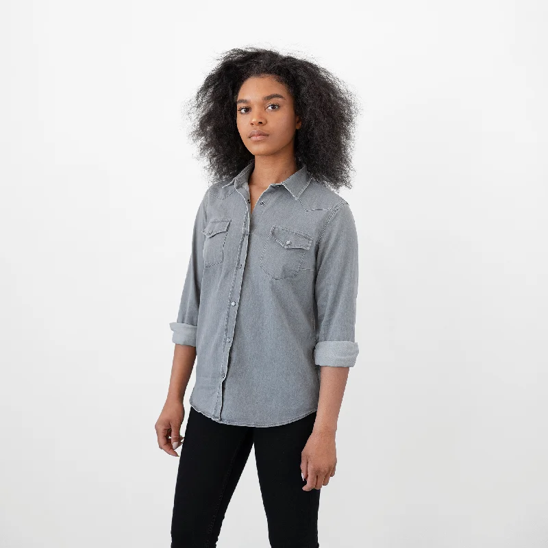 Cute Design Women's Washed Gray Denim Frontier Shirt