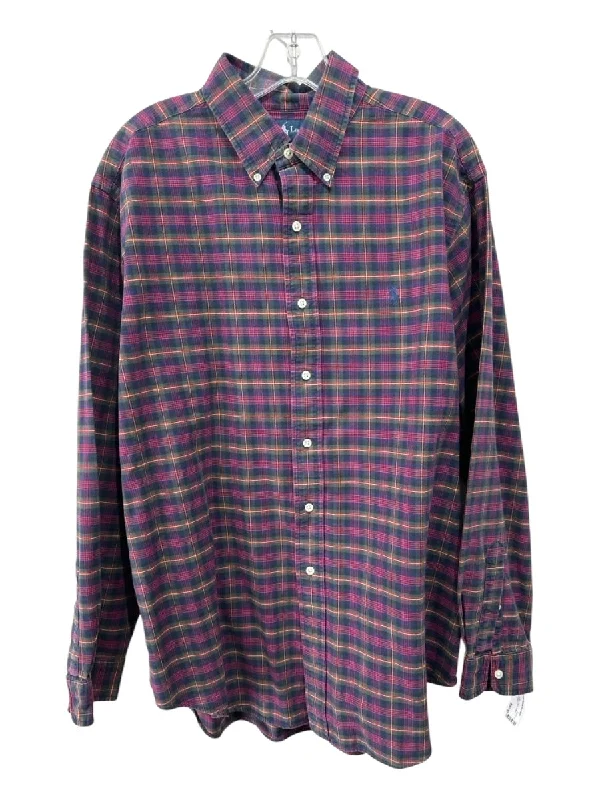Ralph Lauren Size XL Navy & Green Cotton Plaid Button Down Long Sleeve Shirt