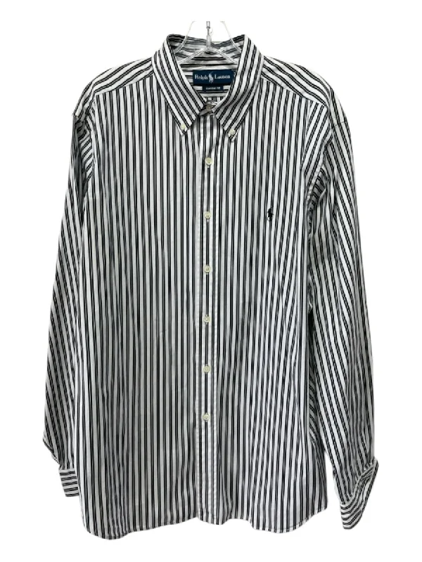 Ralph Lauren Size XL Navy & White Cotton Striped Button Down Long Sleeve Shirt