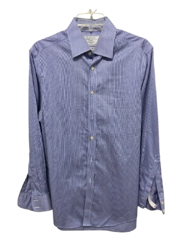 Layered Style Charles Tyrwhitt Size 15.5 Blue & White Cotton Blend Micro Long Sleeve Shirt Layered Style Charles Tyrwhitt Size 15.5 Blue & White Cotton Blend Micro Long Sleeve Shirt