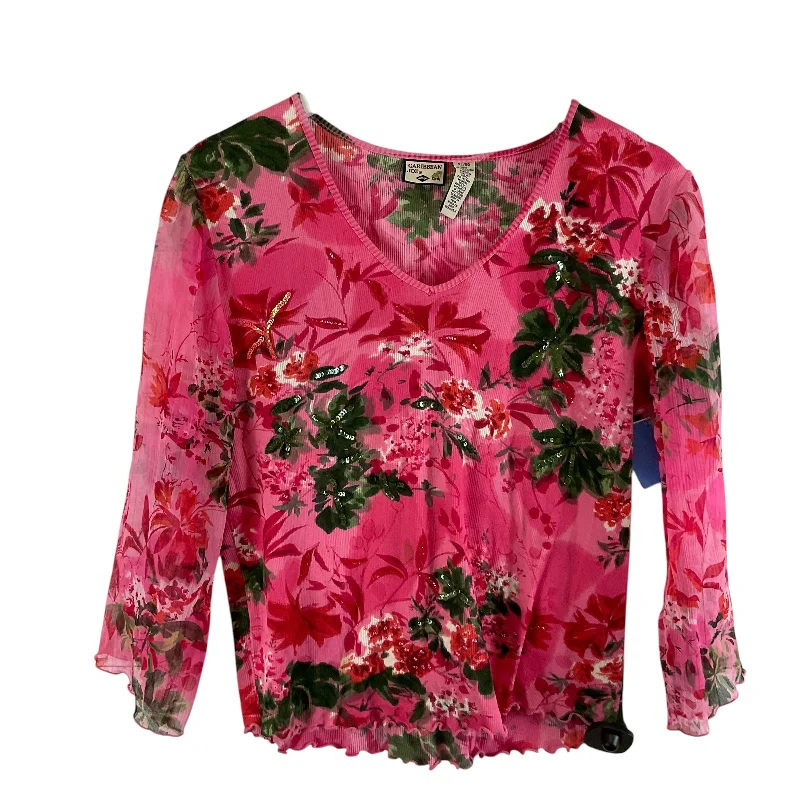 Effortless Dressing Top Long Sleeve By Caribbean Joe In Pink, Size: Xl