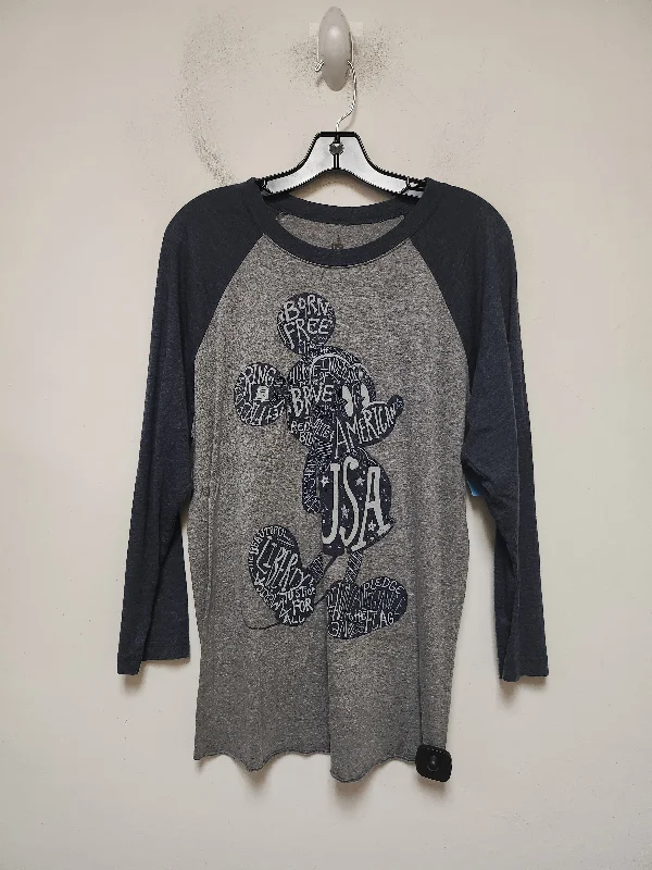 Cozy Outfit Top Long Sleeve Basic By Walt Disney In Blue & Grey, Size: L