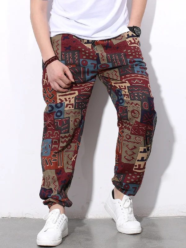 Casual Chic Looks Manfinity Men Random Geo Print Pocket Side Trousers