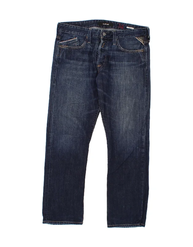 Comfortable Dresses REPLAY Mens Waitom Straight Jeans W34 L30 Blue Cotton