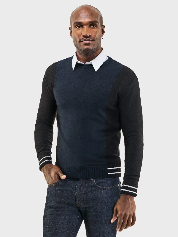 Trendy Comfort Men's Colorblock Crewneck Sweater - Black/Navy