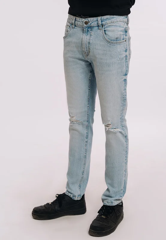 Youthful Style Skinny Fit Ripped Jeans - Light Blue Wash