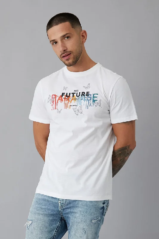 Age-reducing Style Future Printed crew neck t-shirt in Optic White