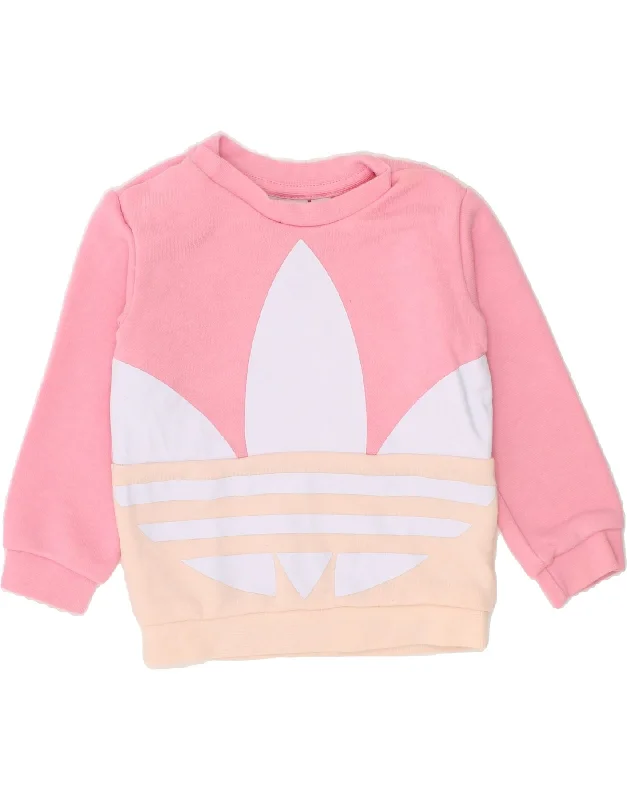 Effortless Dressing ADIDAS Baby Girls Graphic Sweatshirt Jumper 9-12 Months Pink Colourblock