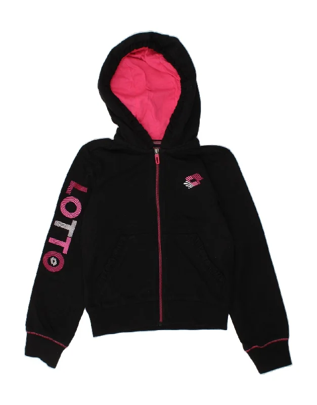 Comfortable Tops LOTTO Girls Graphic Zip Hoodie Sweater 6-7 Years XS  Black Cotton