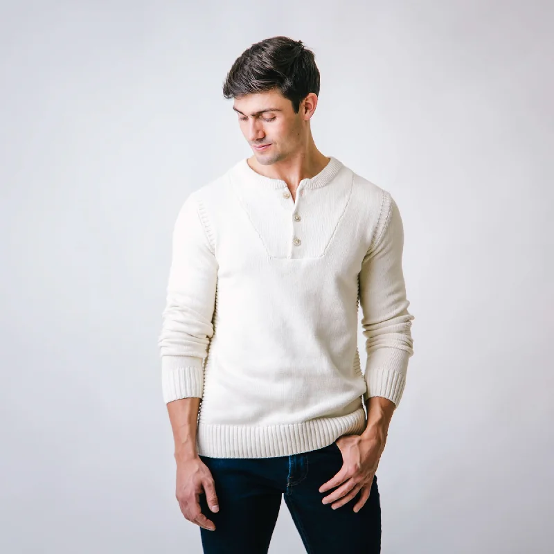 High-end Sense Henley Sweater with Rib Details