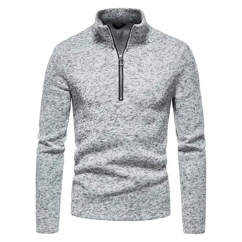 Personalized Wear Winter Men's Sweater Placket Zipper Design Solid Color
