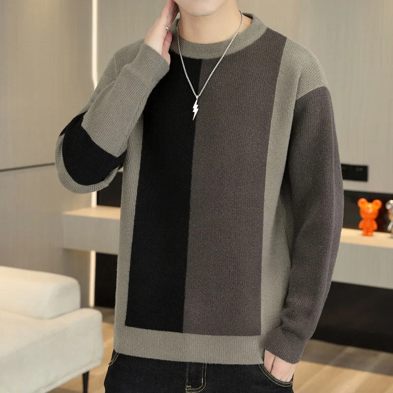 Cozy Shirts Color-block Crew Neck Warm Sweater Men