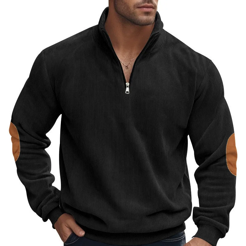 Relaxed Fit All-matching Embroidered Men's Corduroy Top